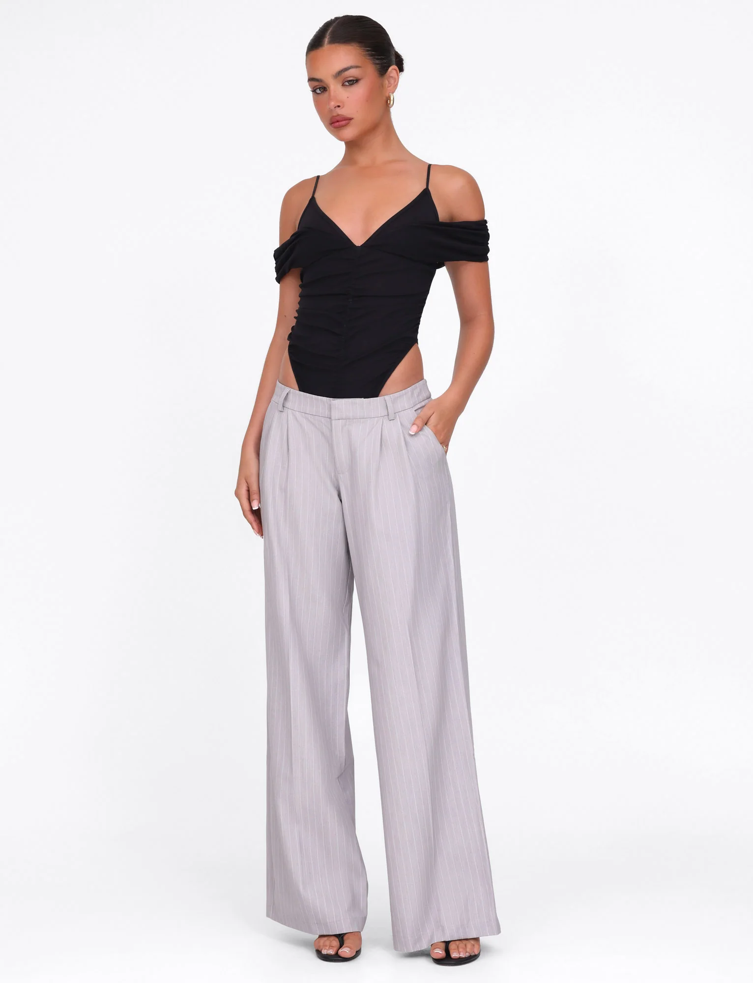 AMBERLY SUIT PANT - GREY : PINSTRIPE : GREY PINSTRIPE - Image 3