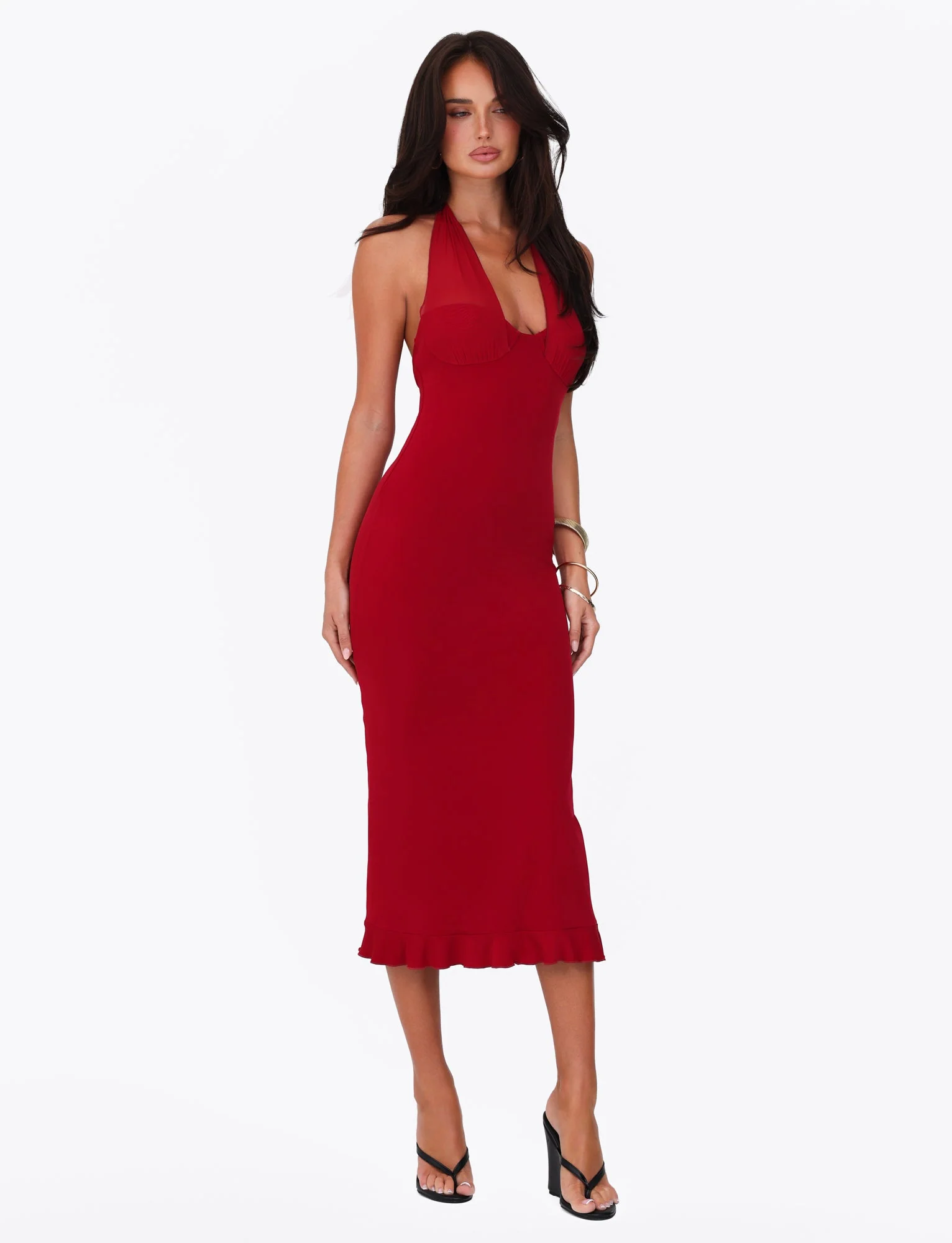 GRANGER MIDI DRESS - RED : CHERRY RED - Image 5