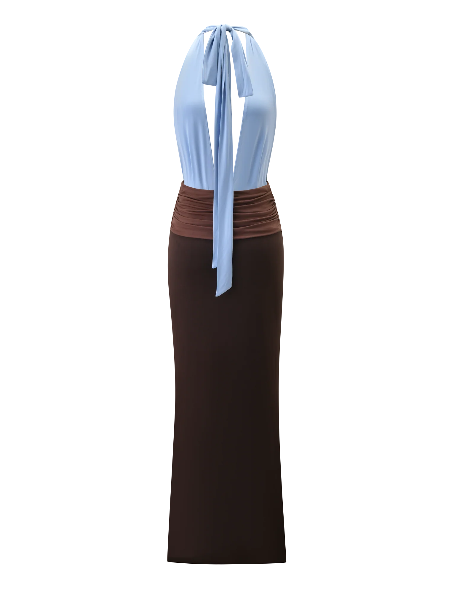 JENNI MAXI PLUNGE DRESS - BLUE/BROWN - Image 8