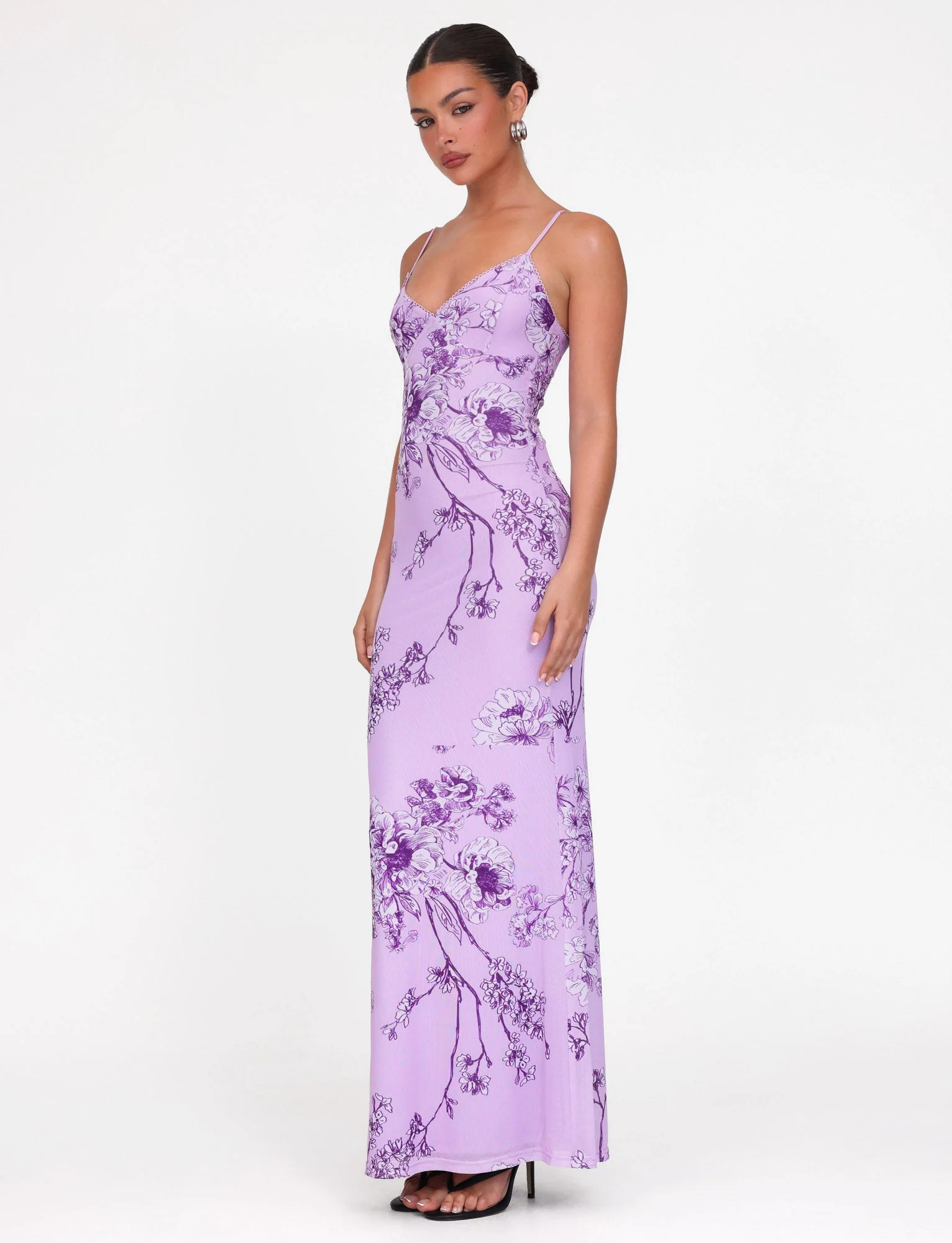 JULIANNA DRESS - PURPLE : FLORAL : PURPLE CERAMIC FLORAL - Image 3