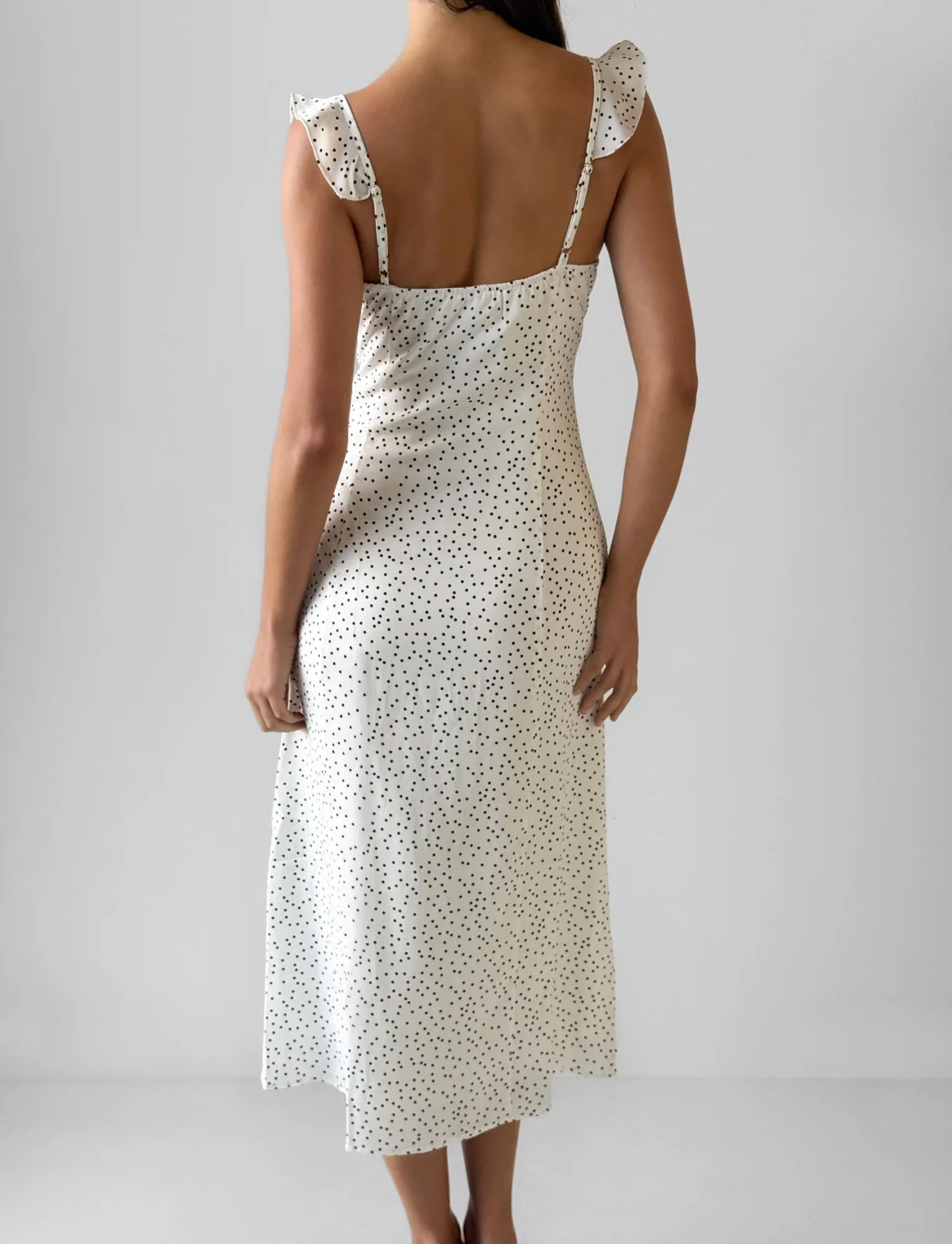 LOTTIE RUFFLE MIDI DRESS - WHITE POLKA - Image 4