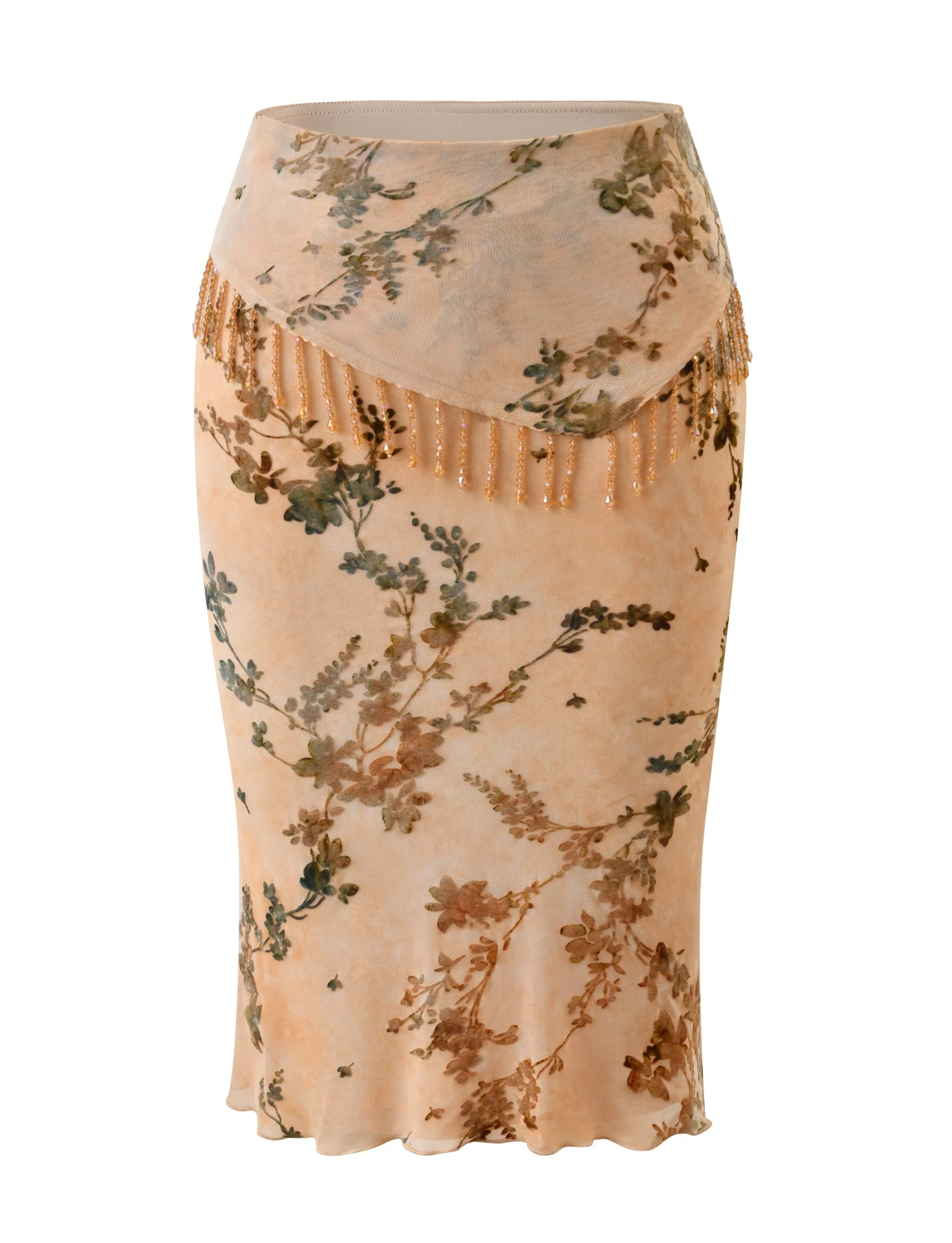 OONA BURN OUT FRINGE SKIRT - TAN - Image 6