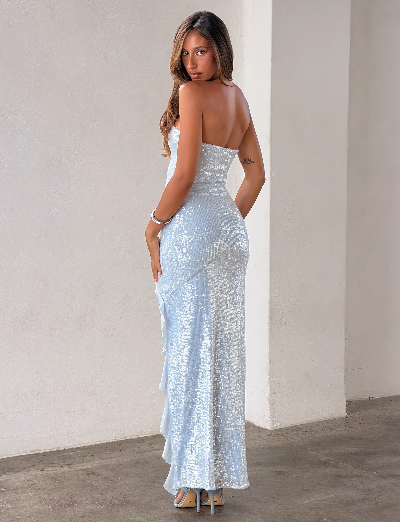 THEO SEQUIN MAXI DRESS - SOFT BLUE - Image 4